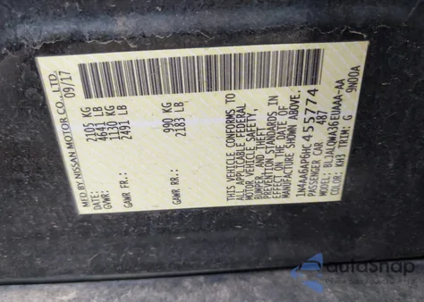 2017 Nissan Maxima 3.5 S из США, поврежденный, VIN 1N4AA6AP6HC455774